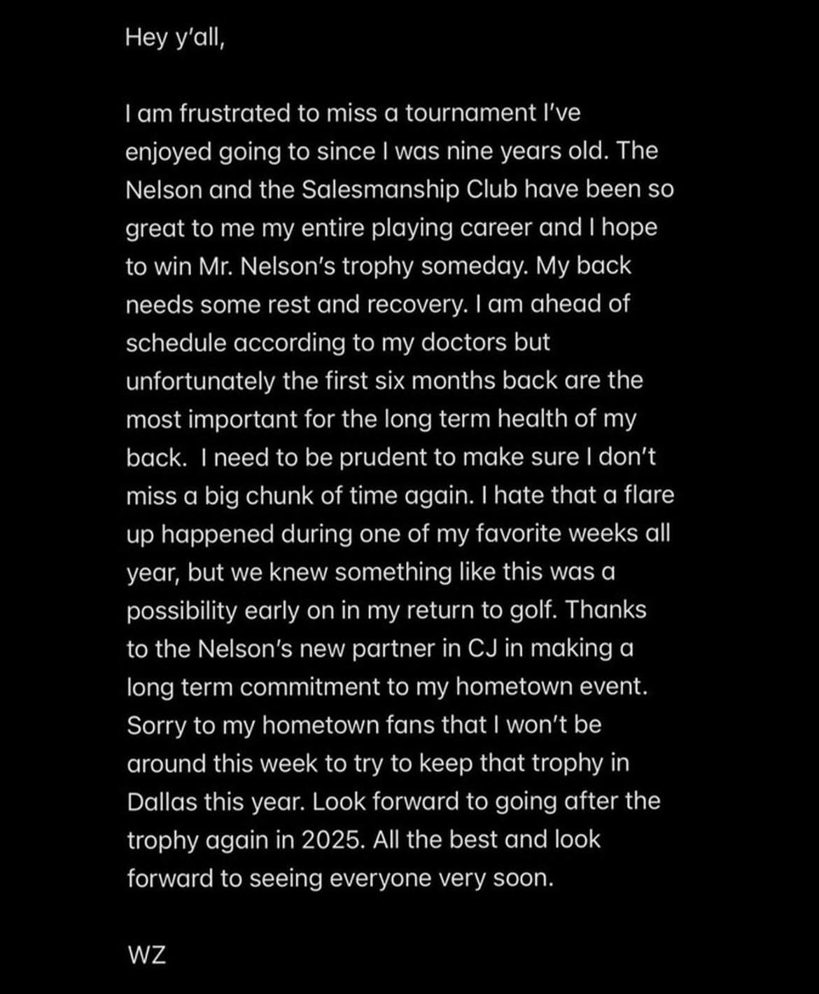 Will Zalatoris' statement